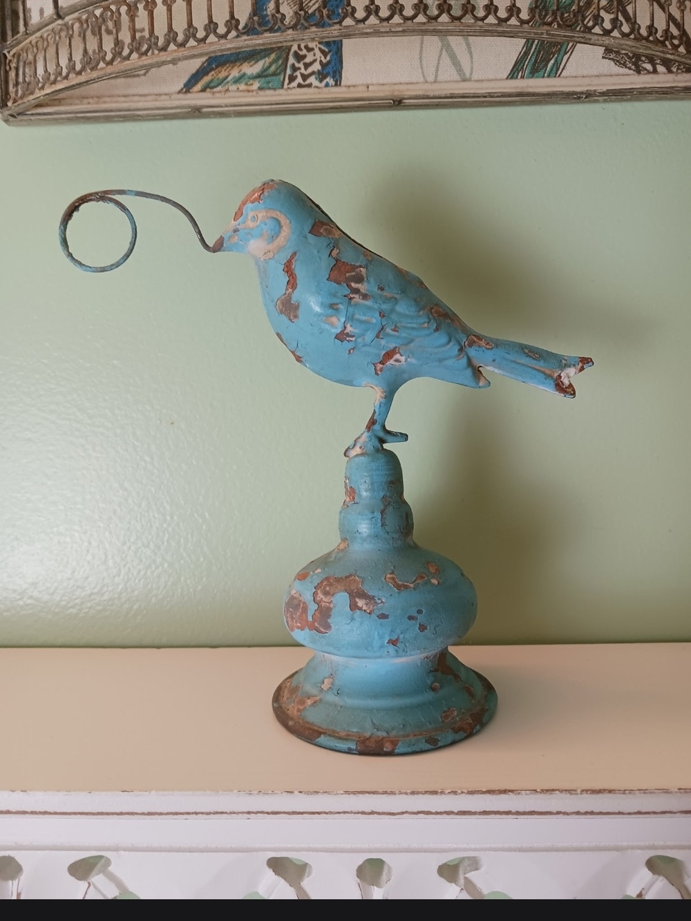 Blue Distressed Metal Bird Accent Sculpture by